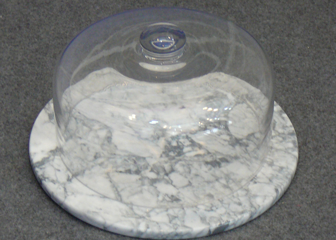 Runder Marmorkuchen-Stand mit Haube, Glaskugel-Kuchen-Platte transparent